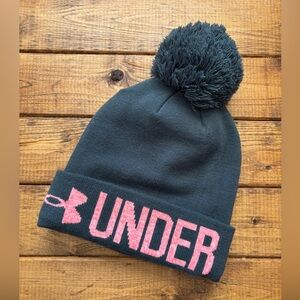 Under Armour Kids Black Beanie with Pink Logo